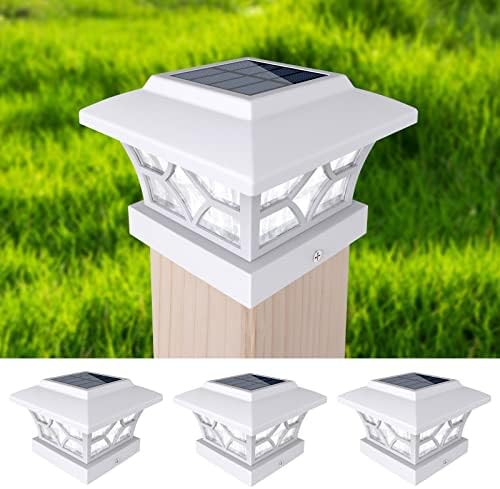VOLISUN Solar Post Cap Lights,4Pack Outdoor Fence Post Cap Lights,Vinyl Fence Post Solar Lights White/Black Solar Powered Deck Post Lights for Dock Waterproof 2 Color Modes,4x4/6x6 Wooden/Vinyl Posts