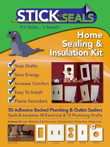 Stick 'N' Seal Adhesive Backed Plumbing and Outlet Draft Sealers. Home Sealing Kit. Save Energy and Money. Pack of 50
