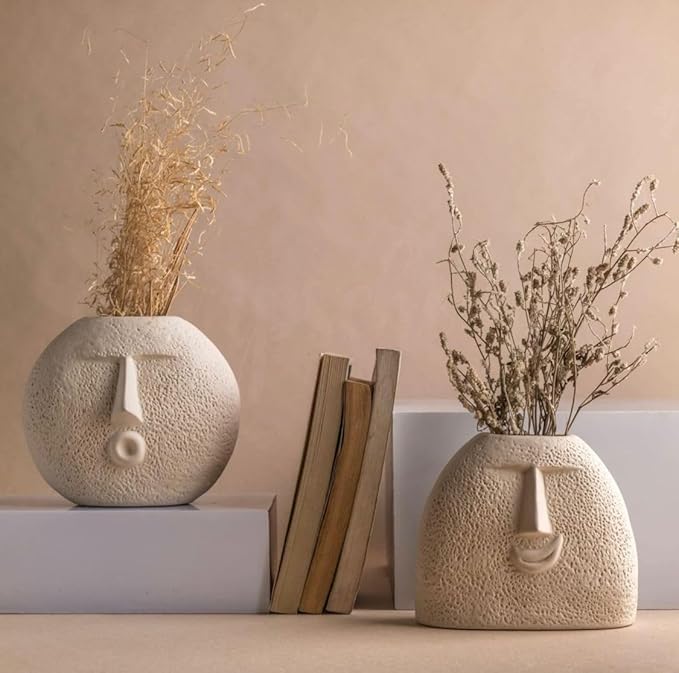 Image of Ceramic Boho face Planter Blowing Kiss Face Vase 6 inches Ceramic Vase for Flowers Handmade Minimalist Style Modern Home Decor Table Party Living Room Office Bedroom
