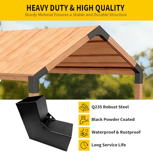 Image of 2-Way 30 Degree Angled Pergola Roof Brackets,L-Shaped Slant Post Brackets for 4 inch x 4 inch (Actual:3.5 inchx3.5 inch) Lumber,Heavy Duty DIY Wood Post Bracket for Pavilion,Porch,Deck with Screw(2pcs)