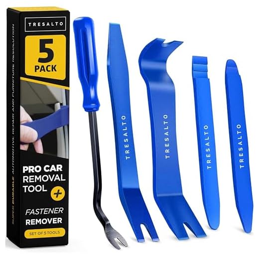 Tresalto Auto Trim Removal Tool Kit - 5 Piece Set for Dash, Door Panel, Clip Remover - Scratch-Resist Nylon Pry Tools for Interior Car Trims Work - Panel Prying Tools Included - Blue