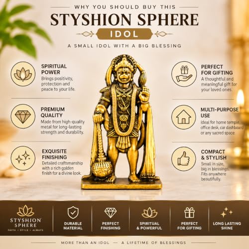 Image of Small Unique Blessing Hanuman Idol with Double-Sided Design|Bajrangbali Statue for Gifting|Premium Hanuman Ji Murti for Mandir,Desk,Home Decor.(Pack of 01)(3.5L*6H*1.5W cm) (Golden)