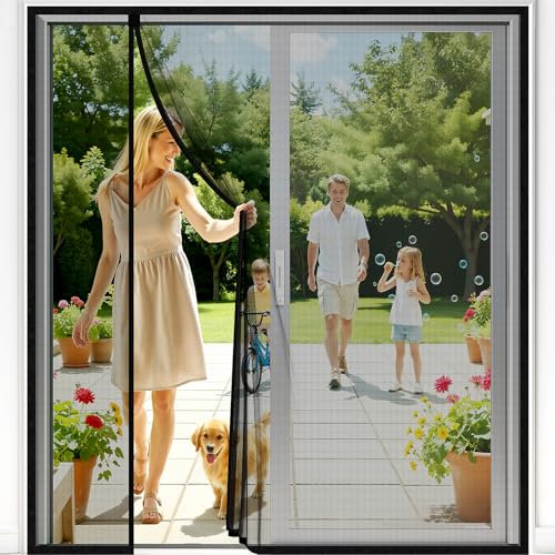 Magnetic Closure Screen Door, Reversible Mesh Door Screen Fits 72' x 80' Door, Heavy-Duty Magnetic...
