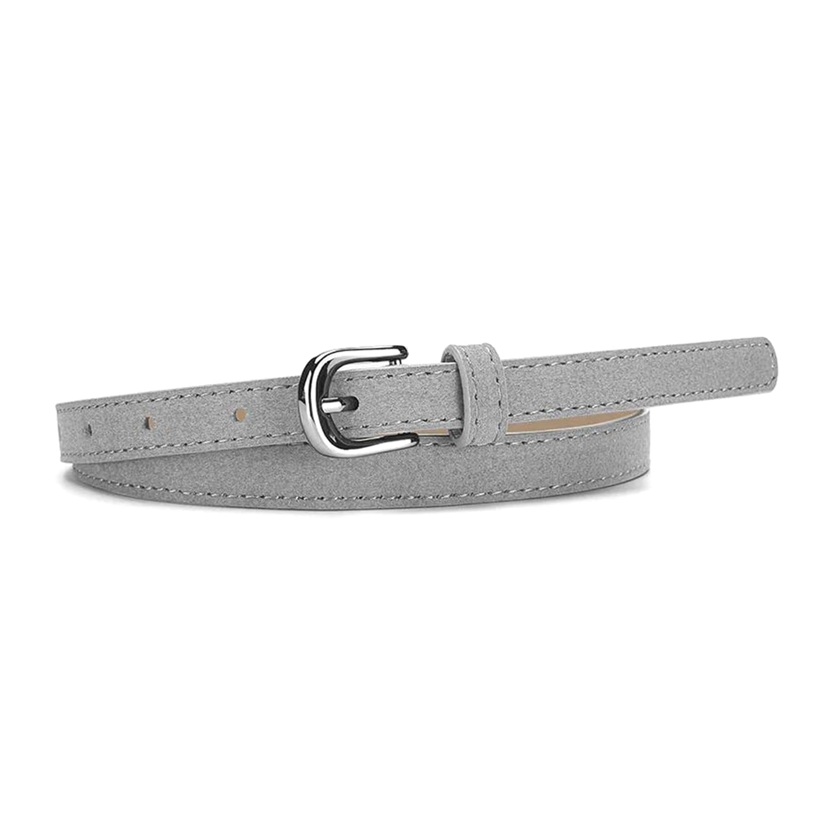 Tokicoo Women's Grey Slim Belt With Pin Buckle, Adjustable Suede Pu Waistband, Thin Design For Jeans And Casual Dresses,,105