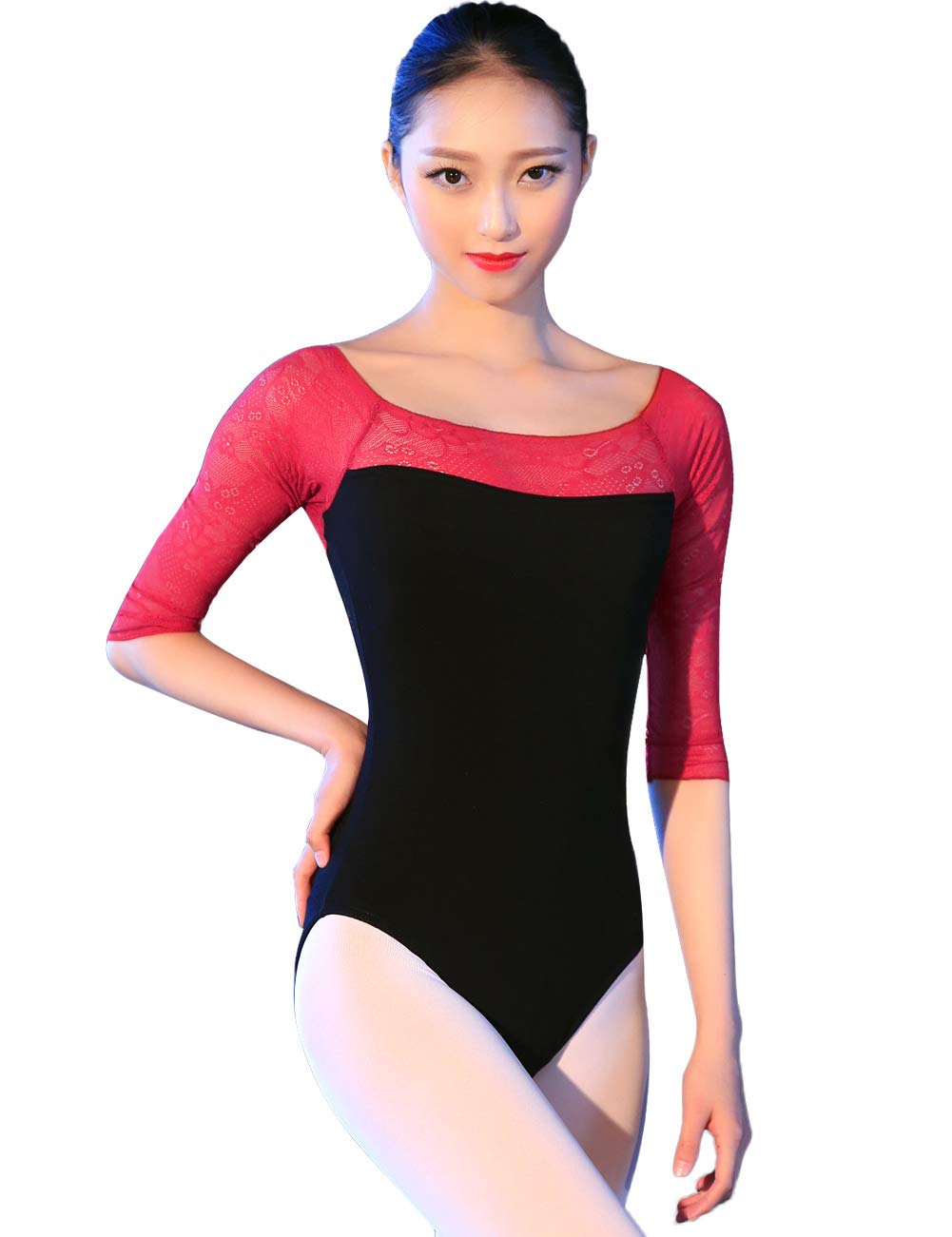 Daydance Women's 3/4 Hollow Sleeve Dance Leotards for Ballet, Aerobics