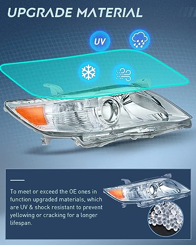 Image of Nilight Headlight Assembly Compatible with 2010 2011 Toyota Camry Headlamps Replacement Chrome Housing Amber Reflector Upgraded Clear Lens Driver and Passenger Side