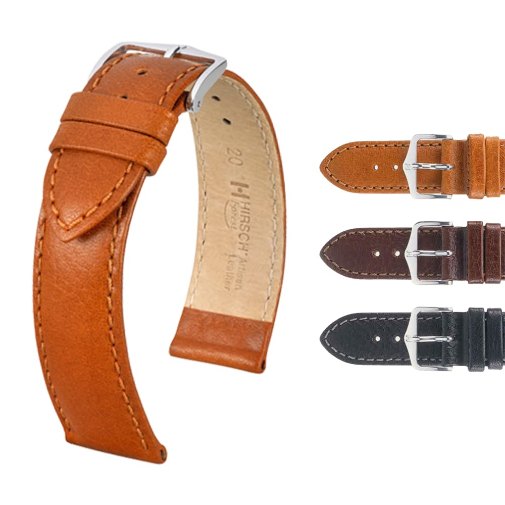 HIRSCH HHIRSCH Forest Textured Calf Leather Watch Strap w/Stainless Steel Buckle - Soft, Untreated Leather