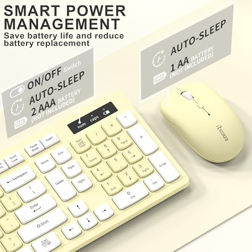 Image of Wireless Keyboard and Mouse Combo, Full-Sized Wireless Keyboard and Adjustable DPI Mouse, 2.4GHz USB Receiver, Keyboard and Mouse for PC, Windows, Desktop, Laptop (Canary Yellow)