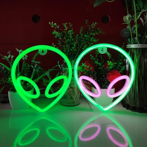 Image of JYWJ Alien LED Neon Signs Desktop Wall Decoration Light(Green+Pink)