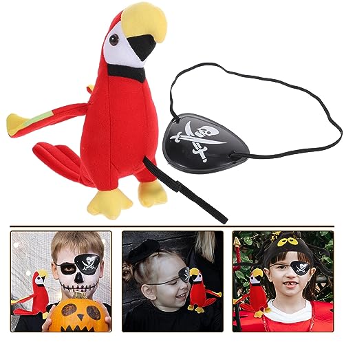 Amosfun Papagei aus Plüsch auf der Schulter Patch für Piratenaugen, Piratenkostüm-Zubehör für Kinder, Papagei, Plüschtier, Spielzeug, Halloween, Cosplay