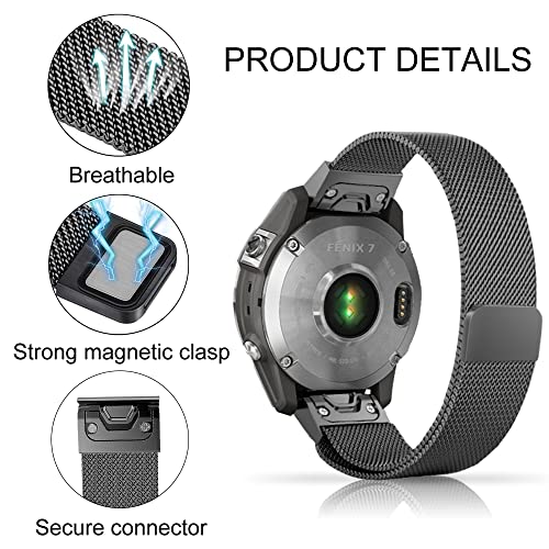 Niboow QuickFit 22mm Strap for Garmin Fenix 8, E 47mm, pro Solar, 7, 6, 5 Plus, Men Women Metal Watch Bands for Fenix 6 - Image 2
