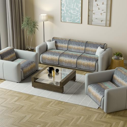 Image of Kuber Industries 5 Seater Sofa Cover | Slipcover for Living Room | Thick & Cozy | Non-Slip Comfort Sofa Cover Set | Paradise 1437 - Grey & Brown