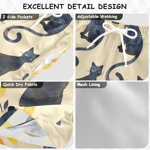 OREZI Boys Swim Trunk Watercolor Cat and Leaf Bathing Suit for Kids3