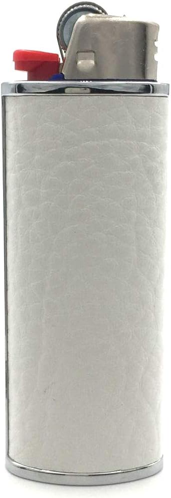 Metal Leather Lighter Case Cover Holder for BIC Full Size Lighter Type J6 White