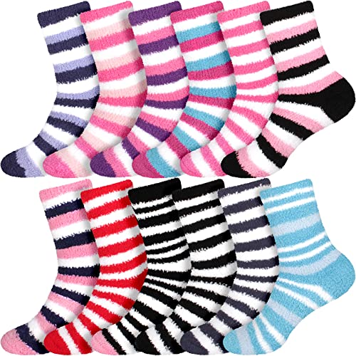 Image of BambooMN Colorful Fuzzy Socks - Assorted Super Soft Warm Microfiber Comfy Home Socks - Value Pack