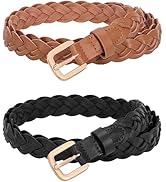 JASGOOD 2 Pack Women's Faux Leather Belts For Jeans Pants Fashion Gold Buckle Ladies Dress Belt Black Brown S