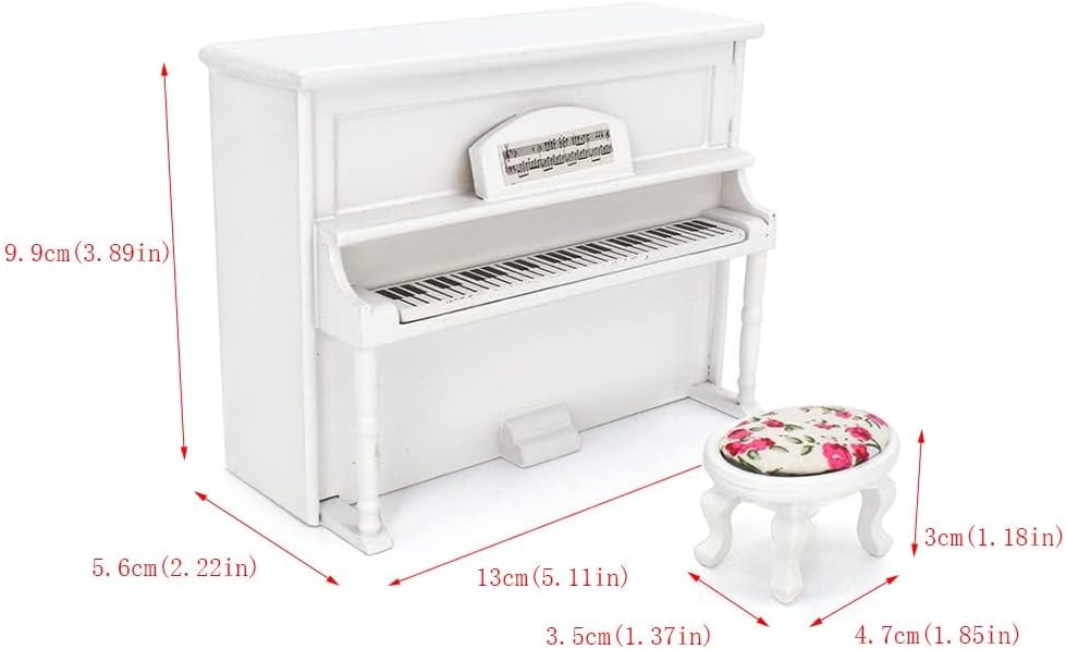 iLAND Wooden Dollhouse Furniture on 1/12 Scale of Pink Dollhouse Bedroom Set w/Piano (Sweet Doll Furniture 6pcs)