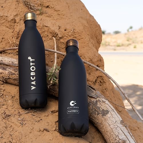 Image of Clay Craft Vacbott Stark Velvet Double Walled|18 Hours Hot and 24 Hours| Cold Water Bottle Vacuum Insulated Flask Bottle 1000 ml|2 Piece, Steel Water Bottles for School, Office, Home, Gym, Leakproof