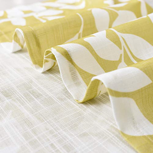 Image of Treatmentex Yellow and White Curtains for Living Room 54 inch Length Leaves Print Semi-Sheers Curtains for Kid's Room Windows, Mustard Yellow, Grommet Top, 2 Pack