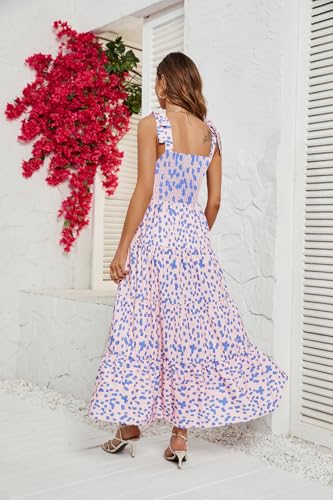 Image of kinstell Women's Summer Boho Spaghetti Strap Square Neck Ruffle Casual Flowy Long Dress Beach Swing Party Maxi Dress