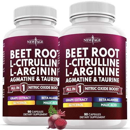 Image of NEW AGE Beet Root Capsules - L Arginine, L Citrulline, Nitric Oxide, Beetroot Powder, Arginine, Citrulline Supplement - 180 Vegan Capsules