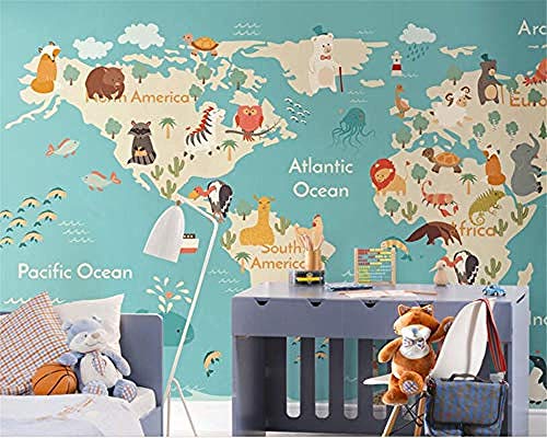 XHXI Papel pintado 3D Mural Animal de dibujos animados Mapa del mundo Habitación infantil para TV Fondo Pared Pared Pintado Papel tapiz Decoración dormitorio Fotomural sala sofá mural-200cm×140cm