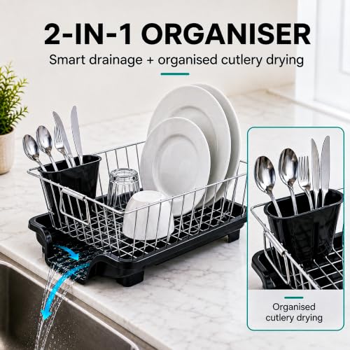 Image of Eightiz Basket Drainer Dish for Kitchen Sink, Multipurpose Plastic Drain Basket with Water Drain Holes, Space Saving Fruit, Vegetable Garden & Utensil Washing Basket for(Stainless Steel)
