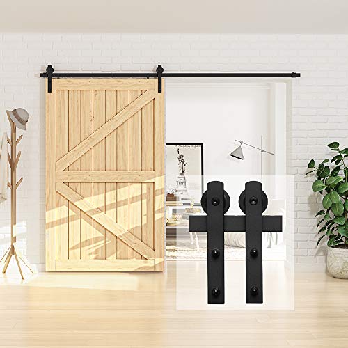 HomLux 8ft Heavy Duty Sturdy Sliding Barn Door Hardware Kit, Single Door-Smoothly