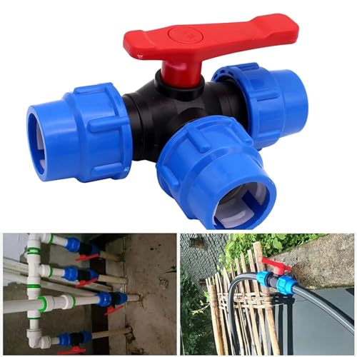 Válvula de bola de 3 vías DN25 para tubería PE: llave selectora de flujo de agua 20mm 6