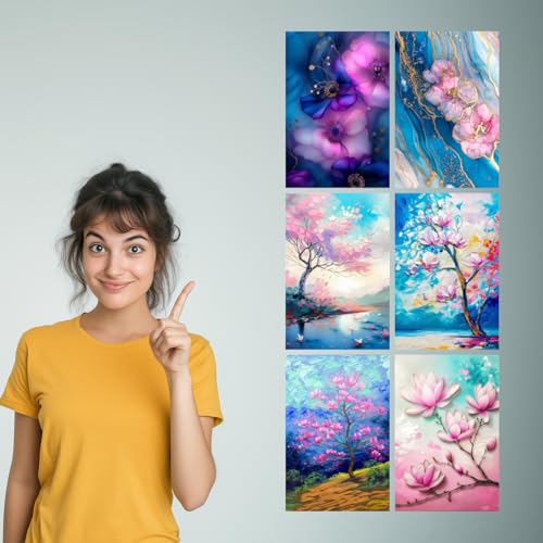 Image of SiddArtify Floral Abstract Art Print Set - Pink Purple Blue & Gold - 300GSM Board - 8x12 Inch - Pack of 6 Wall Room Decoration art Poster Prints