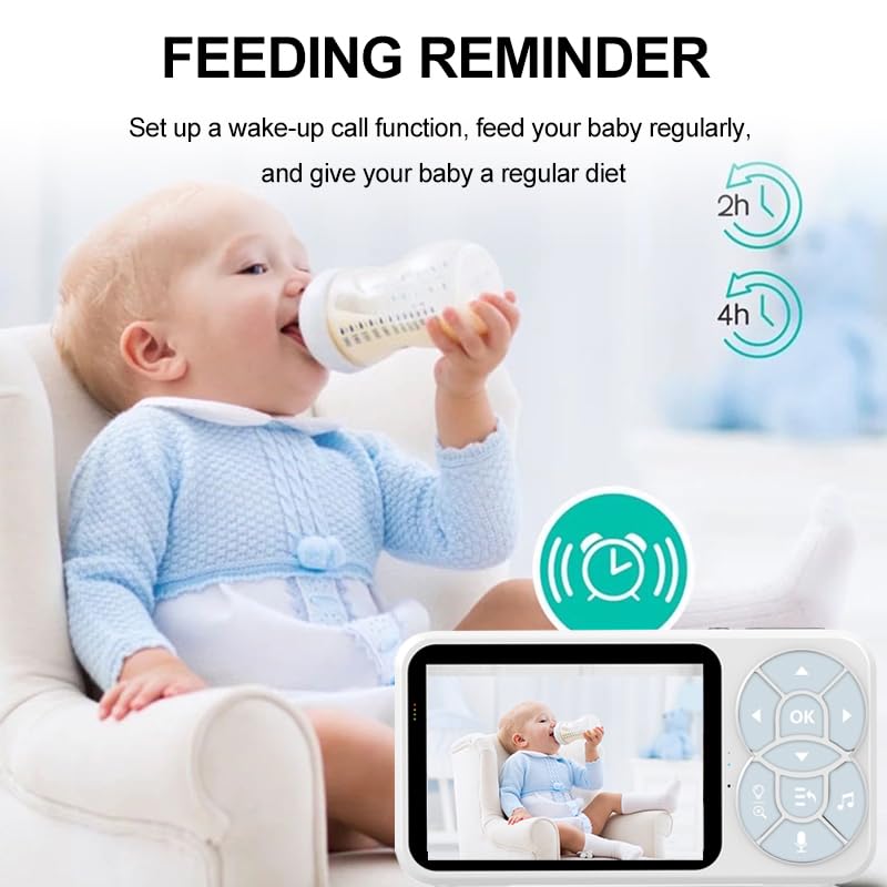 Camara Vigilancia Bebe con Luces Nocturnas Vigilabebés con Cámara con 3.5“ Pantalla IPS de 2000mAh,VOX,Zoom 2X 4X,Visión Nocturna,Monitoreo de Temperatura,Despertador,Comunicación Bidireccional
