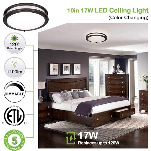 image for hykolity 10 inch Flush Mount LED Ceiling Light Fixture, 17W 1100lm, 27