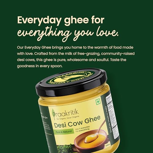 Image of Praakritik Desi Cow Ghee 500 Ml - Premium Pure Ghee, Traditional Method, Authentic Desi Ghee for Cooking, Healthy & Flavorful (Pack of 2)