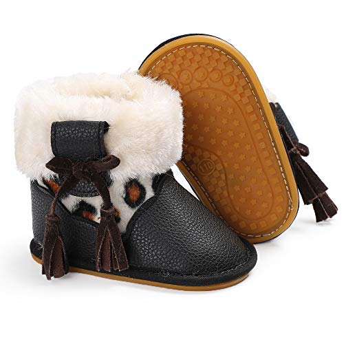SOFMUO Infant Boots Winter Baby Girls Boys Shoes Soft Sole PU Leather Plush Anti-Slip Toddler Snow Warm Prewalker Newborn Boots(A/Black,0-6 Months)