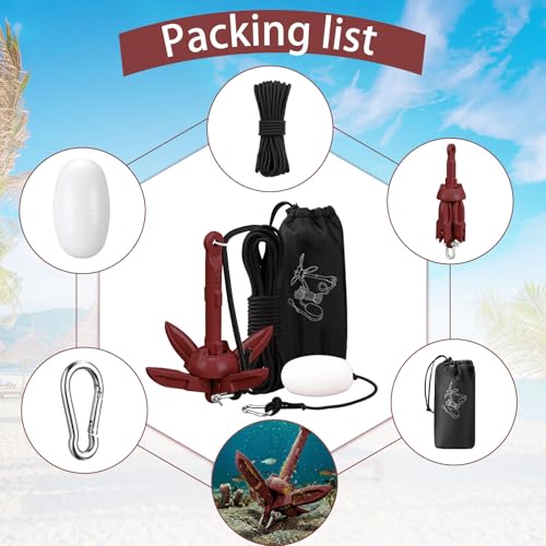 Image of MorningRo 1 Pack 1.5 /3.5 lb Marine Kayak Anchor Kit with 40ft Rope and Buoy Folding Grapnel Boat Anchor Kit Kayak Fishing Accessories for Small Boats, Canoe, SUP Paddle Boards