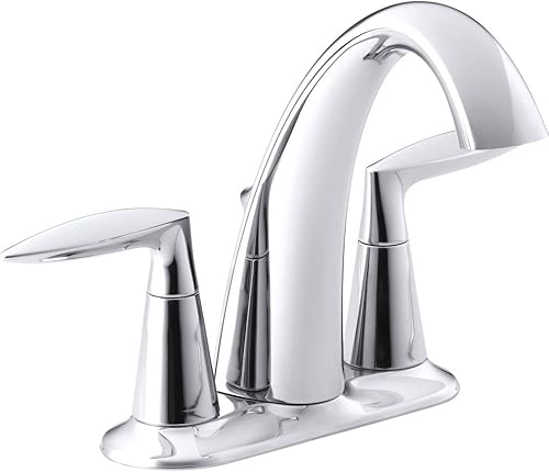 KOHLER 45100-4-CP Alteo - Juego central de grifo de baño de 4 pulgadas con montaje de drenaje emergente, grifo de lavabo de baño de 2 asas, 1.2 gpm,