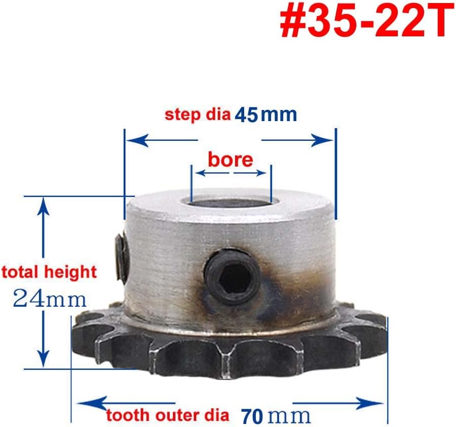 #35 Chain Drive Sprocket Wheel 22 Teeth 06B22T - 17mm Bore 3/8" Pitch For #35H Roller Chain with Set Screws (bore: 17mm)