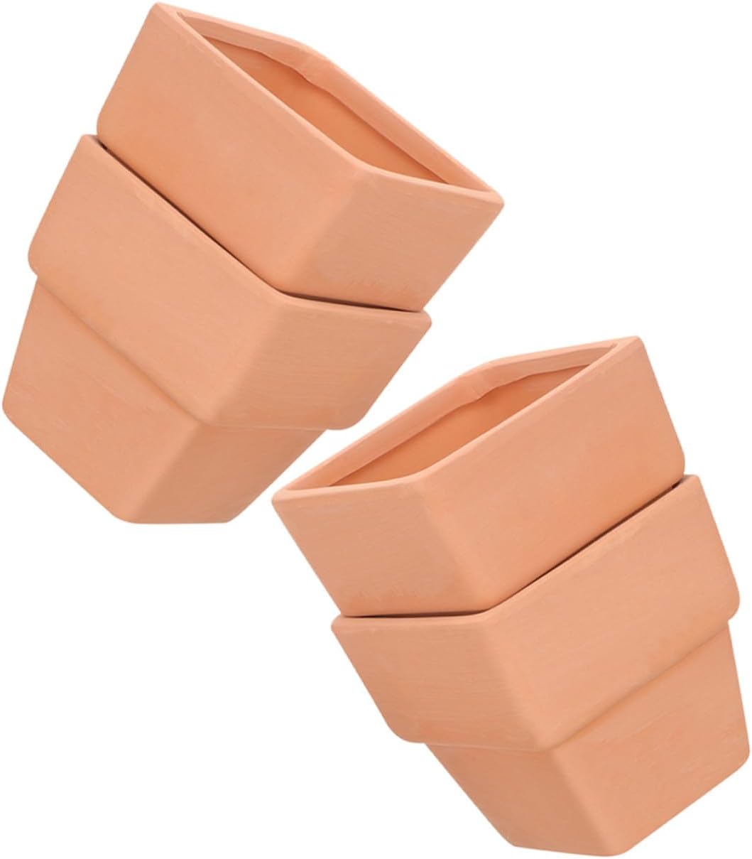 TEHAUX 4pcs Red Pottery Succulent Planter Geometric Plant Pot 10.5x9cm Breathable Terracotta Flower Pot for Indoor Outdoor Gardening