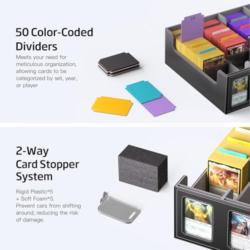 Image of Trading Card Storage Box 5-Row 3900+ Capacity,TCG MTG Card Case with Magnetic Lid & Commander Display,Top Loader Storage for Sports Cards,Includes Dividers Dice Box(Black)