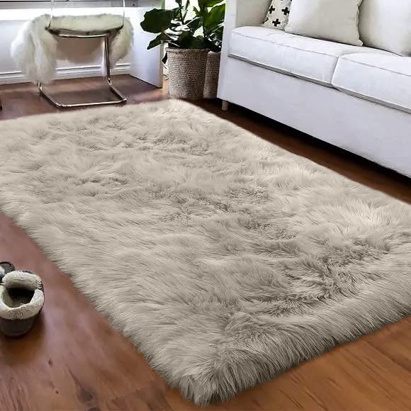 Long Fur Shaggy Area Rug Carpet Living Room Bedroom Rugs And Mats Rectangular Soft Touch Carpet 200X300 Cm Dark-Beige
