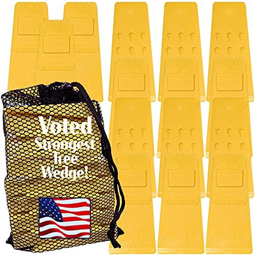 Cold Creek Loggers - Made in The USA! - 5.5  Yellow Spiked Tree Wedges for Tree Cutting Falling, Bucking, Felling Wedges Chainsaw Loggers Supplies- Set of 15 Plus Free Carrying Bag