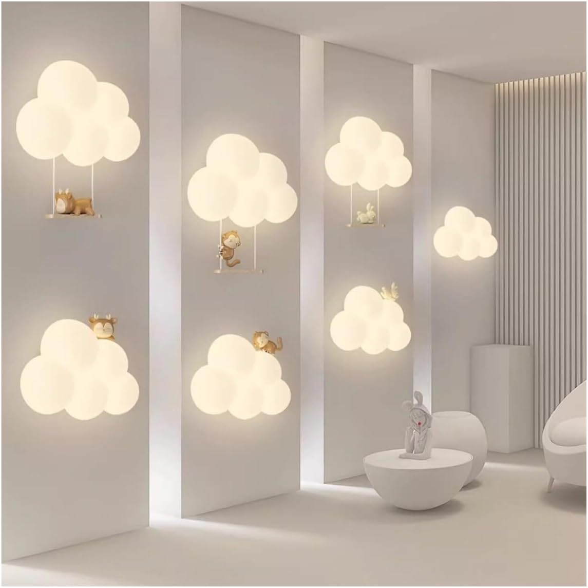Dimmable LED Cloud Wall Light for Kids' Nursery & Bedroom, Cute Cartoon Milk Shade Sconce with Deer Design, Perfect for Boys & Girls' Room Décor (Swing Monkey)