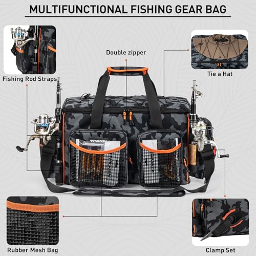 THKFISH Fishing Tackle Bag for 3600/3700 Tackle Box, Waterproof Soft Bottom Large Tackle Box Bag Saltwater & Freshwater Fishing Bags