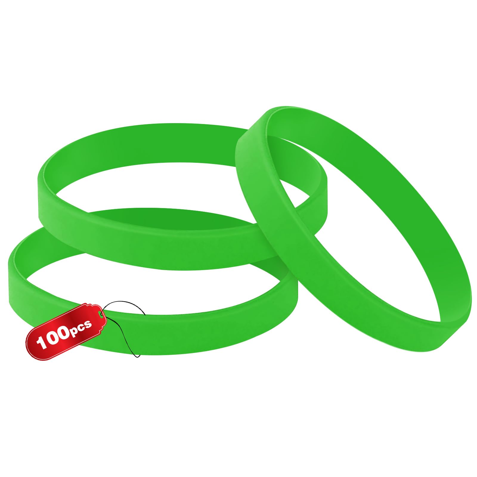 100PCS Blank Silicone Wristbands Elastic Universal Bracelets Rubber Wholesale Bracelet bands bulk for Kids Green