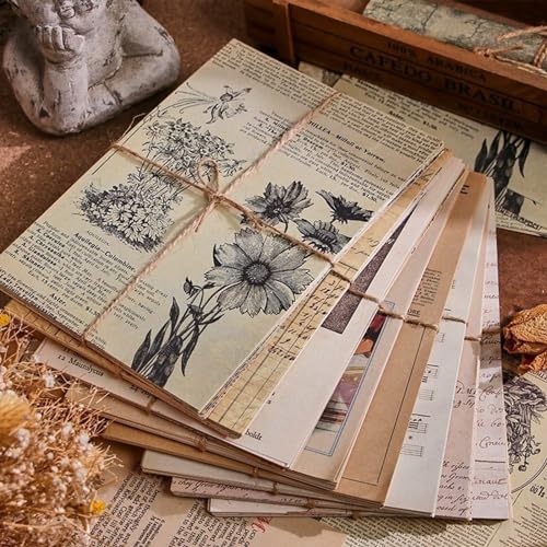 Vintage Decoración Material Diario Papel 120 Piezas Scrapbooking Papeles 20*14cm Vintage Decorativo Decoupage Vintage Manualidades Kits para Páginas Retro, Diarios, Libro de Recortes