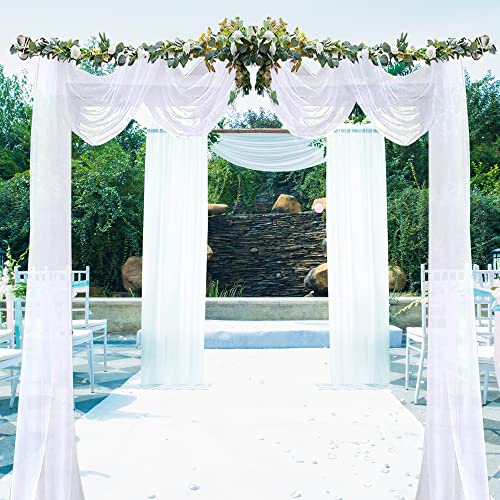Image of Chyhomenyc White Sheer Scarf Valances for Windows 216 Inch Extra Long, Window Scarf Drapes Rod Pocket Backdrop for Wedding Arch Draping /Party /Canopy Bed /Living Room, 2PC, 18 Feet Length