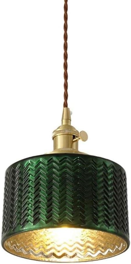 Lámpara colgante vintage de vidrio verde y latón regulable retro