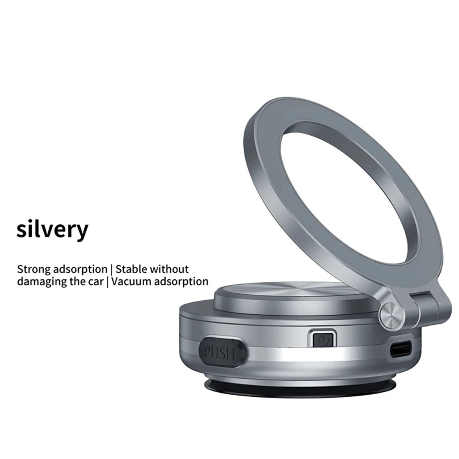 Soporte Movil Coche Soporte Auto Móvil Ventosa magnética de vacío giratoria de 360 ​​° Plegable para atracción magnética eléctrica Soporte de teléfono para Coche(Silver)