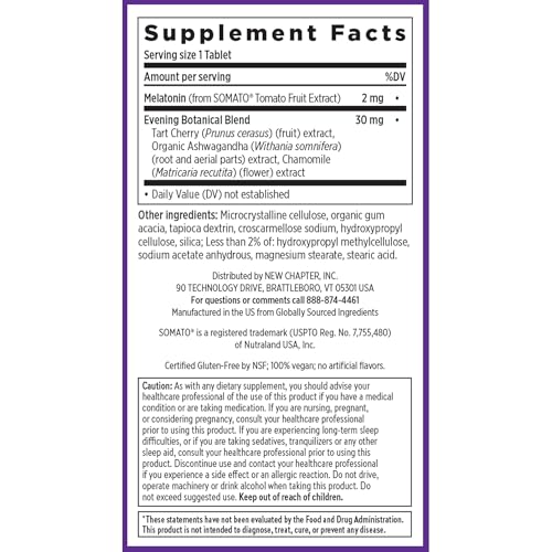 New Chapter Plant Melatonin 2mg - Sleep Aid for Adults with No Next-Day Grogginess, Nature-Inspired Sleep Formula Made with Melatonin from Tomato + Tart Cherry & Ashwagandha – Non-GMO, 30ct - image 6