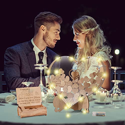 Wedding Guest Book, Arespark Wooden Hearts Wedding Decoration Set, 100 Wooden Heart, Storage Box, 2 Marker Pens, 2 Light Bars - Image 4